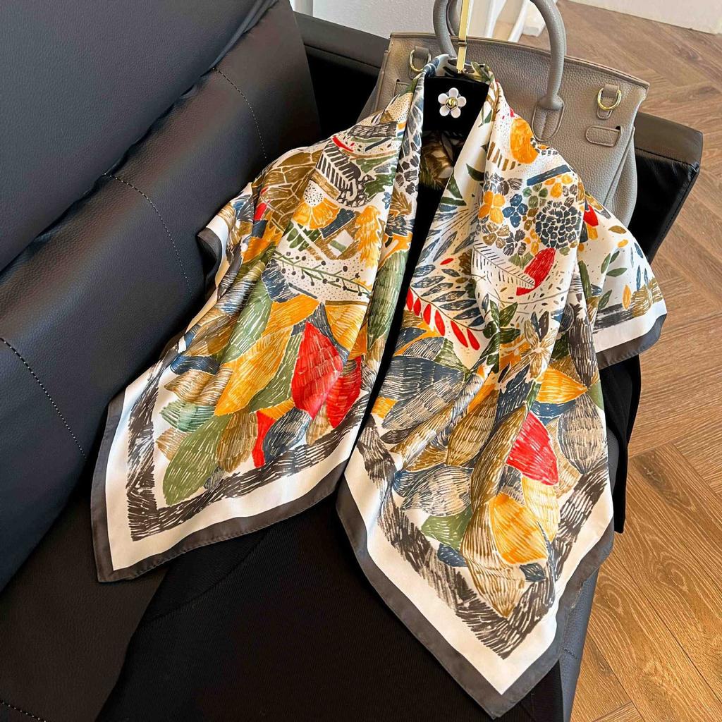 91Cm square scarf silk scarf women's new literary and fashion scarf accessories autumn and winter retro versatile shawl