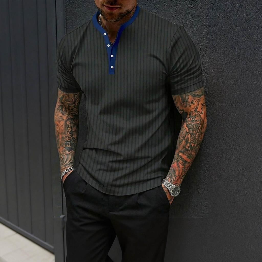 Men's High Stretch Ribbed Knit Stand Collar Shirt: Workout, Casual & Stylish