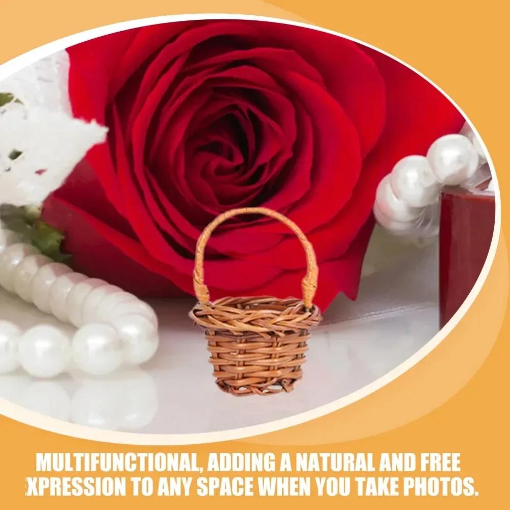 4PCS Creative Mini Rattan Woven Baskets Beautiful Hand Made Storage Basket, Wicker Flower Basket Shopping Storage Hamper Basket