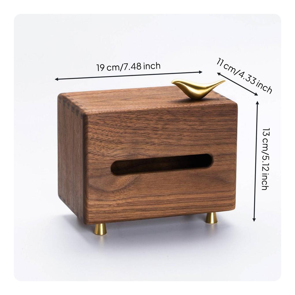 Walnut Tissue Box Cover Bird Ornament Gilded Highlight
