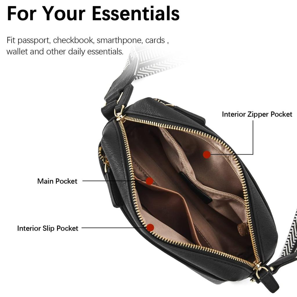 Nowa Damska Mała Skórzana Torba Crossbody z Trzema Zamkami i Kolorowym Paskiem - Torebka na Ramię na Telefon Komórkowy