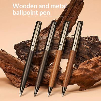 1 Set Penna a Sfera in Legno e Metallo Lusso Scrittura Fluida Inchiostro Nero Penna Regalo per Ufficio Business Con Scatola Regalo Elegante Cancelleria
