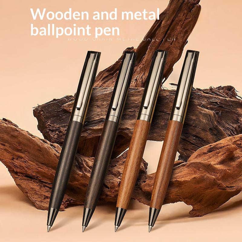 1 Set Wooden Metal Ballpoint Pen Luxury Smooth Writing Black Ink Business Office Gift Pen With Gift Box Elegant Statione