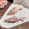 Fashion Sequins Black Slides with Heel Shoes Pointed Toe Women's Mules Slippers and Ladies Sandals Unique Korea Style Easy Wears Shoe 39