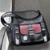 Retro Patchwork Shoulder Bag For Women Soft Leather Crossbody Bag Cool Girl Messenger Bag Shopping Purse Handbag