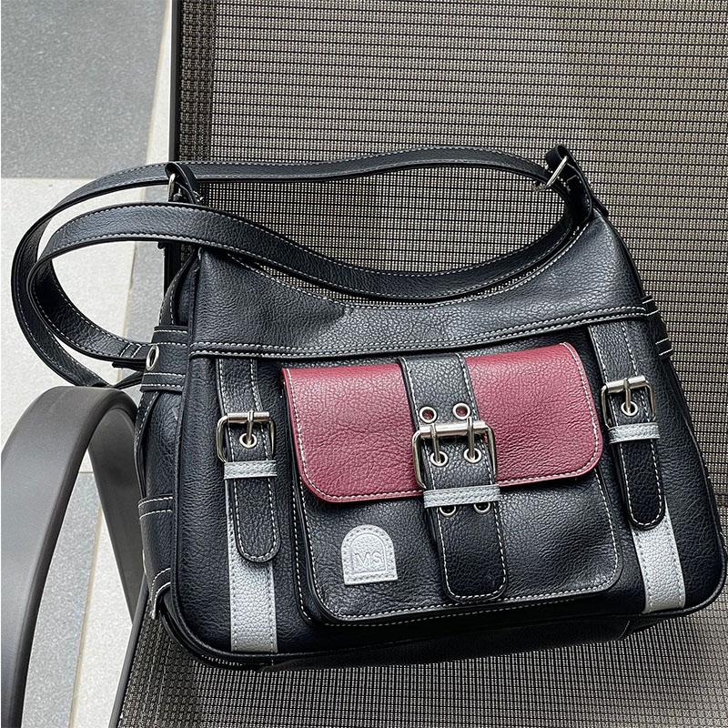 Retro patchworková taška přes rameno pro ženy Měkká kožená crossbody kabelka Cool Girl Messenger Bag Nákupní kabelka