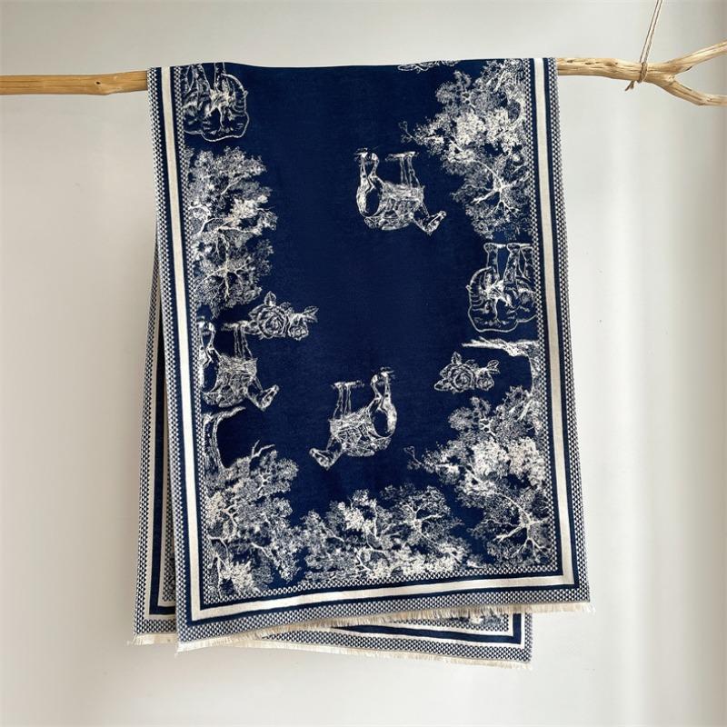 

Литературный жаккардовый кашемировый шарф в стиле Западных регионов, новый модный длинный шарф на осень и зиму, женская шаль с высоким чувством холода 185X65cm синий