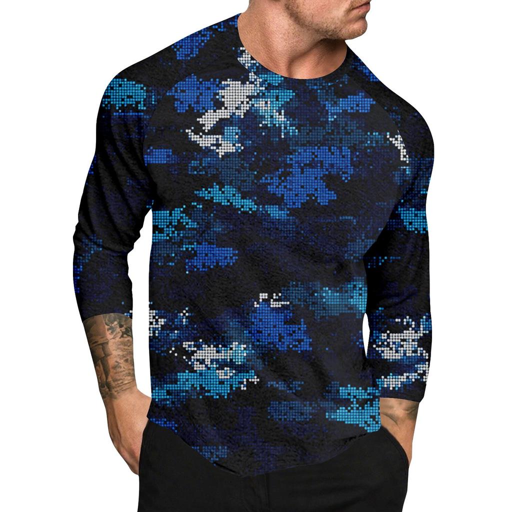 Camouflage Style Printed Raglan Sleeves Men's Short Sleeved Top