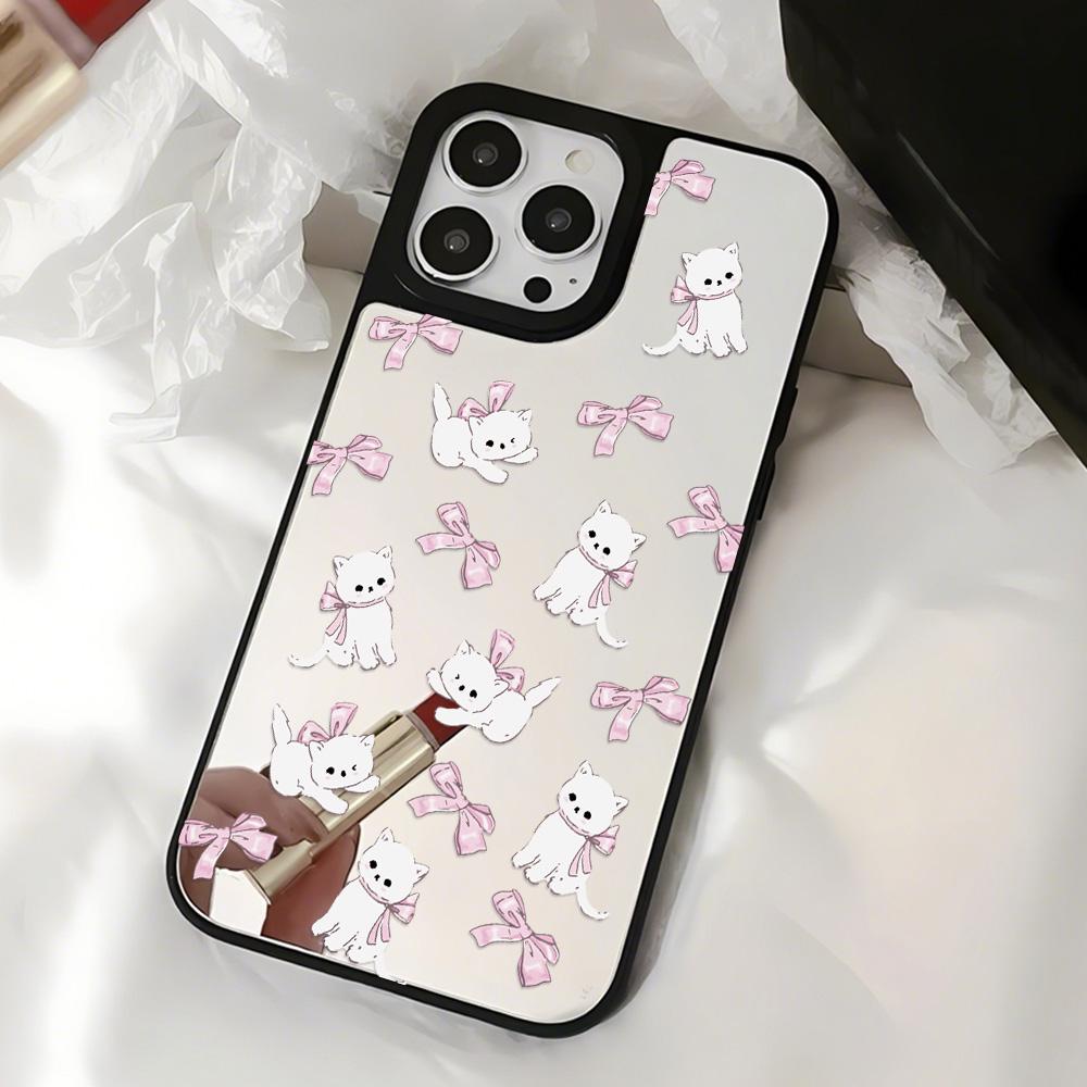 Mirror Phone Case for iPhone 15 11 13 14 for 15 16 Pro Max 12 13 16 Pro Cloud Flower and Animal Cute Style Phone Case
