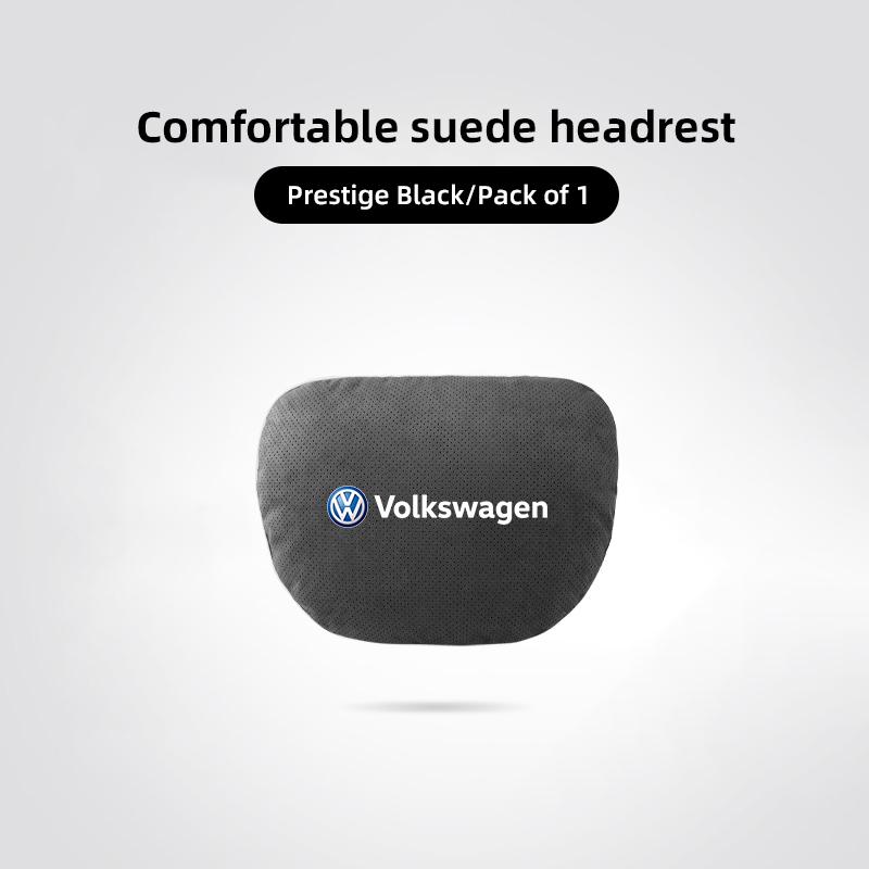 Car Suede Headrest Seat Neck Pillow Head Support For VW Tiguan Arteon Taigo Caddy CC e-up Golf Polo Passat Jetta Amarok Hub Cap