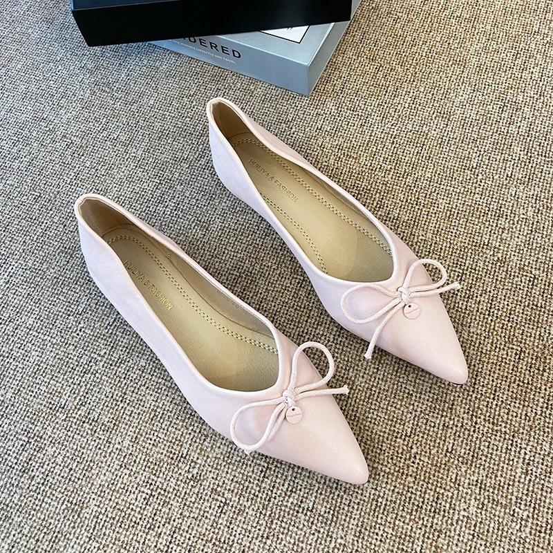 Fashion French Nude Pointed Toe Flats Women Bowknot Versatile Casual Evening Shoes New Arrival