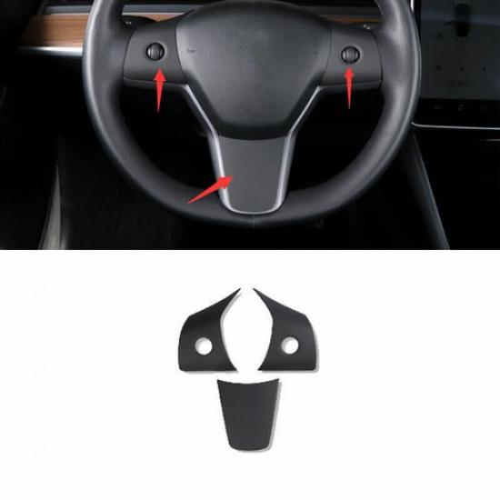 Fit For Tesla Model 3 2017-21 Matte Black Steering Wheel Button Frame Trim 3PCS