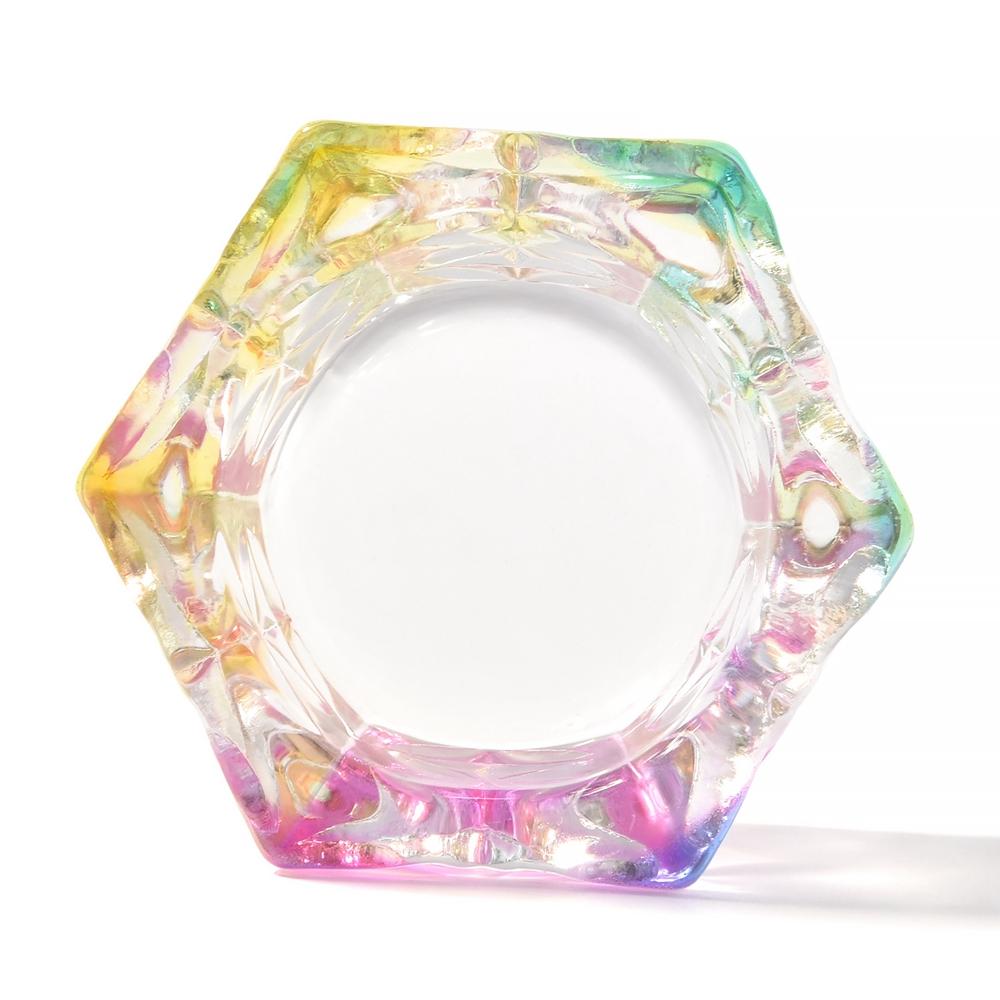 6PC křišťálové sklo akrylový prášek na tekutý kalíšek na nehty Barevný duhový Dappen Dish Víko Držák na misku Vybavení Nástroje na zdobení nehtů