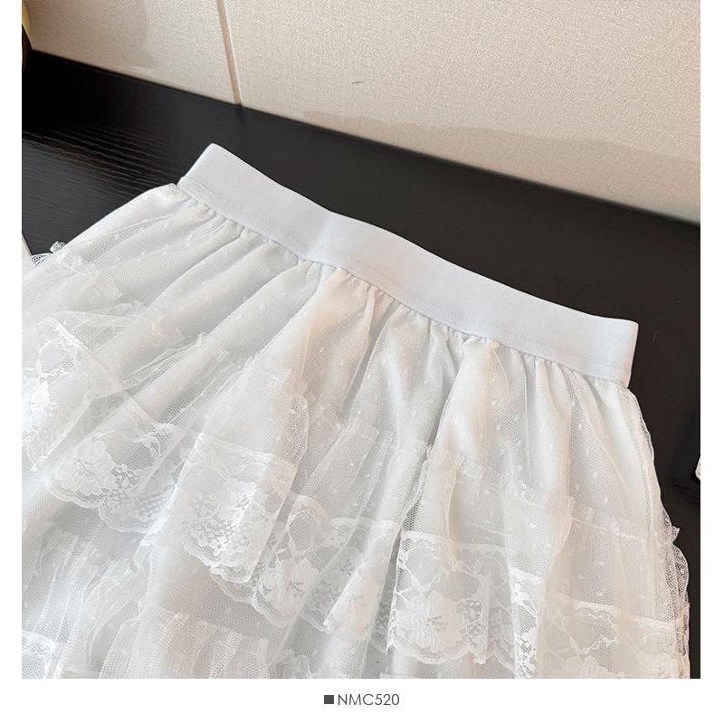 Women's Autumn 2025 A-line French Ruffled Lace Pleated Skirt
