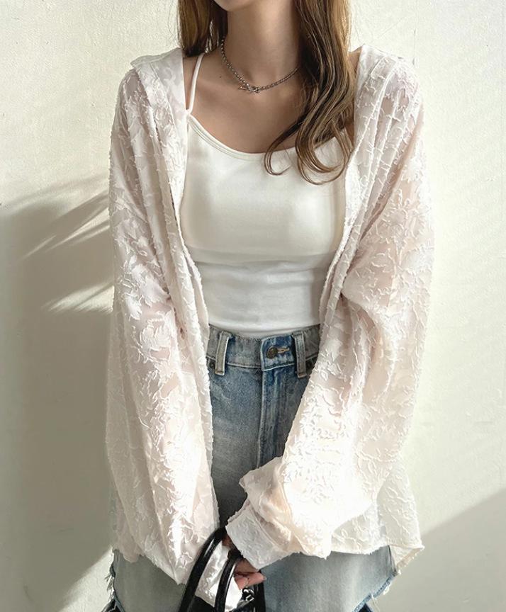 Japanese Korean Lace Chiffon Beach Top - Loose Airy Shirt
