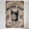 Vintage Rusty Metal Sign Washing Soap Industrial Home Decor Art, Wooden Bucket Illustration, Retro Laundary Sign for Bar Cafe Ma