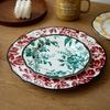 Keramikteller im europäischen Stil, Vintage, üppiger Blumendruck, westliches Essen, Speiseteller, Nachmittagstee, Dessertteller, Geschirr