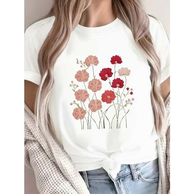 Europäische Größen Kompliziertes Besticktes Blumenmuster Codiertes Bequemes T-Shirt für Damen, Stickerei-Kunst, Mode für den Frühling