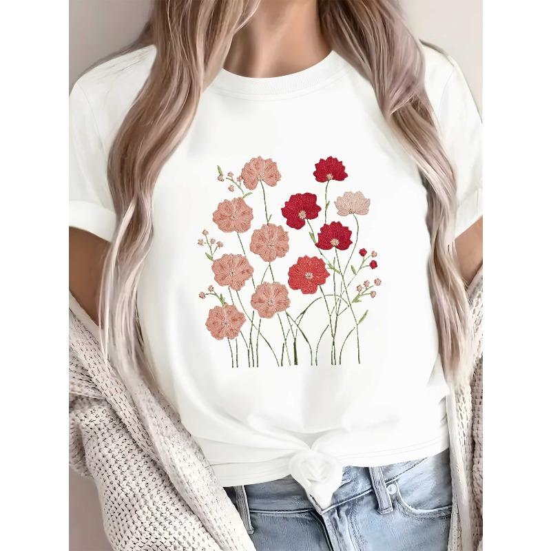 

Европейские размеры Сложный Вышитый Цветочный Узор Кодированный Женская Удобная Футболка, Искусство Вышивки, Весенняя Мода S белый