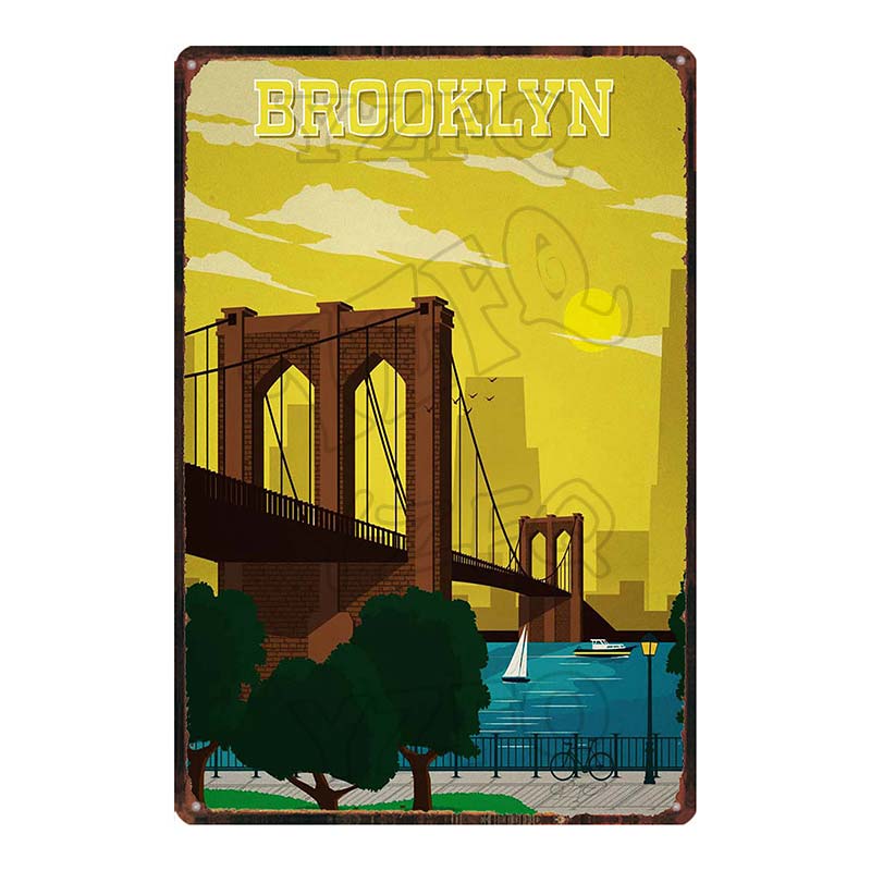 [ YZFQ ] New York City Reiseplakette Metall Vintage Blechschild Reisesouvenir Wand Bar Zuhause Restaurant Dekor 30X20CM DU-3558A