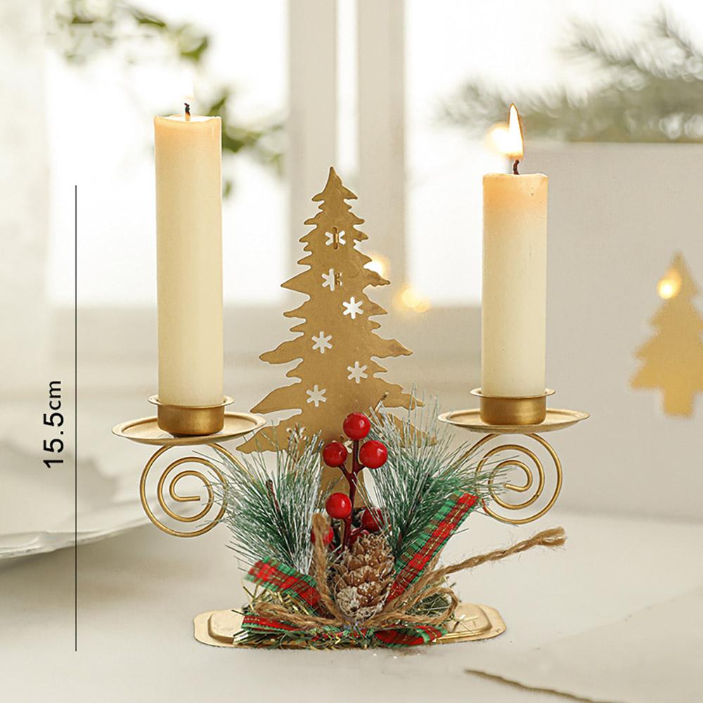 Christmas Candle Holder with Artificial Snowy Pine Needles Iron Candlestick Holiday Table Centerpiece Christmas Home Decorations