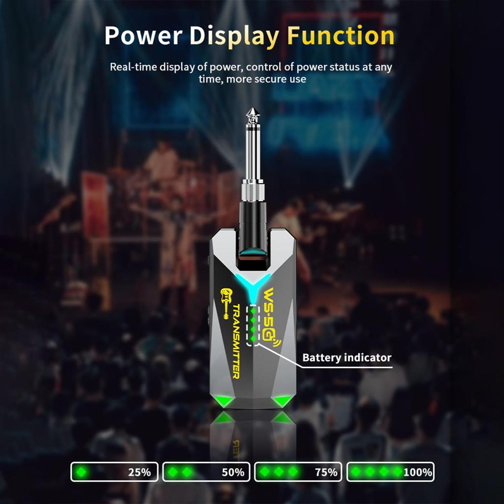 Btuty Wireless Guitar System 5.8GHz Low Latency 50m Transmission Studio Live Performance Black
