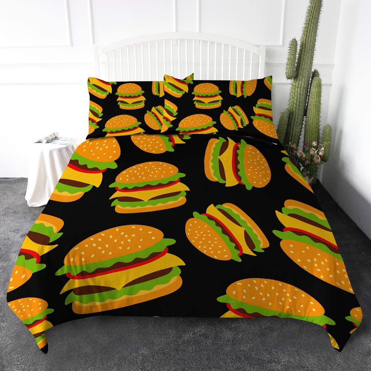 

Comforter Hamburger Fries Candy Bedding 3D Giant Burger 3 Pieces Fun Fast Food King Size Polyester Bedding Set Comforter (quilt)-EU Single(135*200cm)3pcs