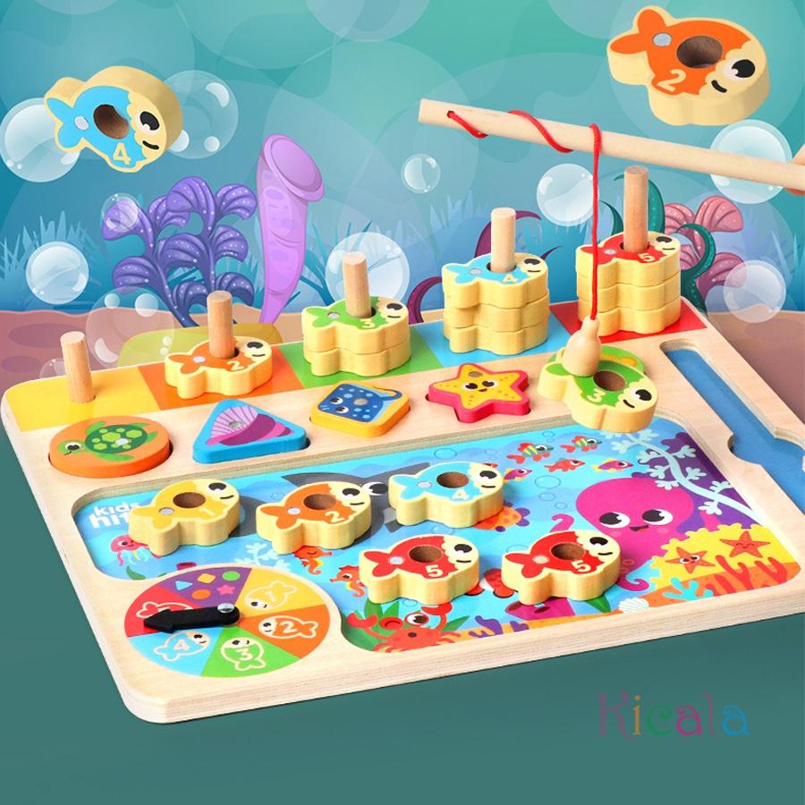 Baby Montessori Educational Wooden Math Toys Children Busy Board Count Shape Colors Match Fishing Puzzle Learning Toys Gifts