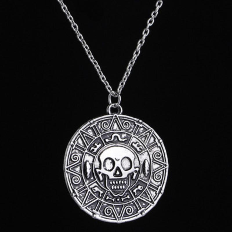 Pirates Of The Caribbean Aztec Gold Color Coin Necklace Retro Skull Pendant Punk Hip Hop Necklace