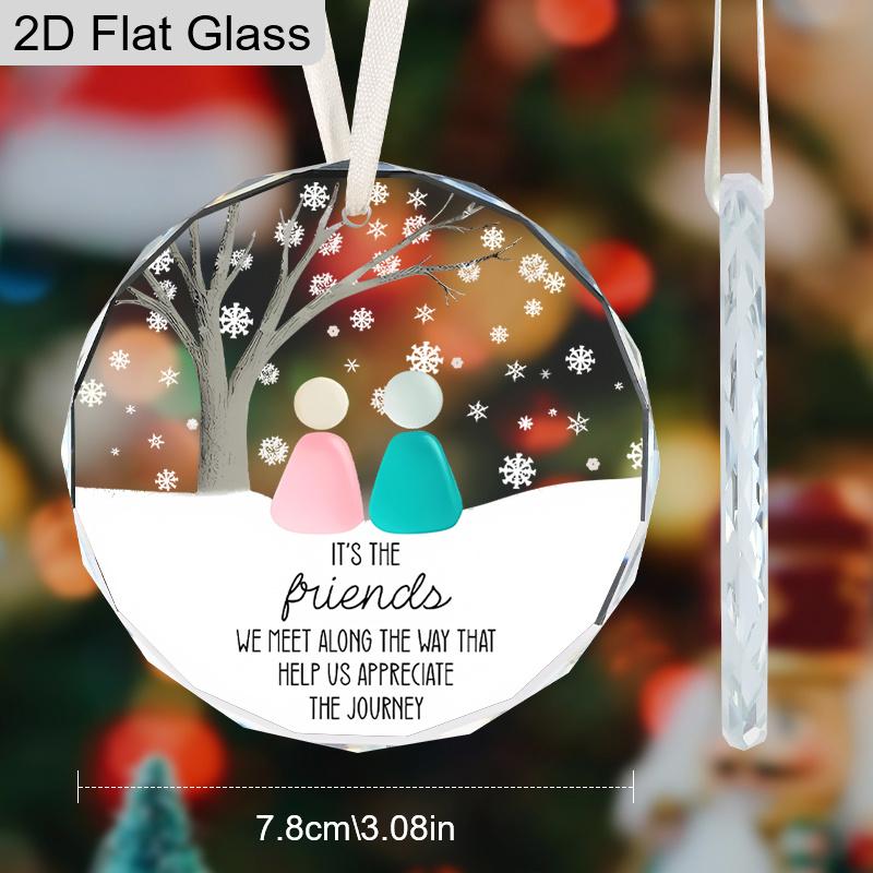 Glass Friends Hanging Ornament with Rock Golem Pattern - Transparent Tree Toppers with Friendship Quotes - Ideal Christmas Gift for Friend