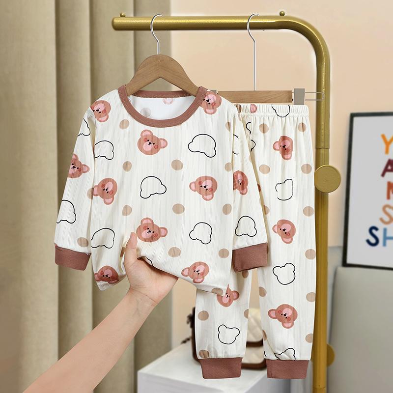 Kids Cotton Thermal Underwear Set Boys Girls Spring Autumn Pajamas Baby Warm Home Wear Long Sleeve Pants Lounge Suit