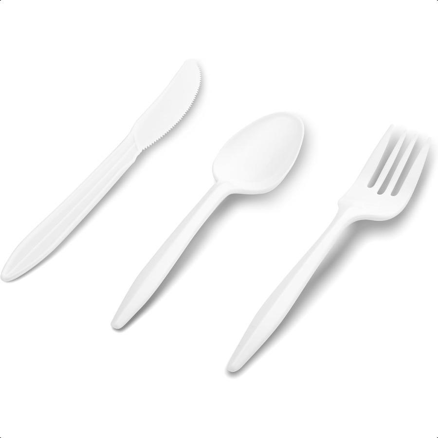 1000 Count White Silverware Set 334 Plastic Forks 333 Spoons 333 Knives Medium Weight BPA Free Disposable Plastic Cutlery Set B