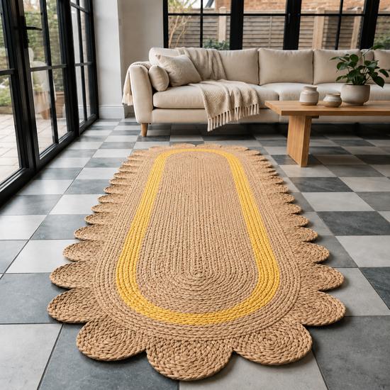 Natural Jute Runner Rug Hand Braided Farmhouse Hallway Rug Bohemian Entryway Floor Carpet