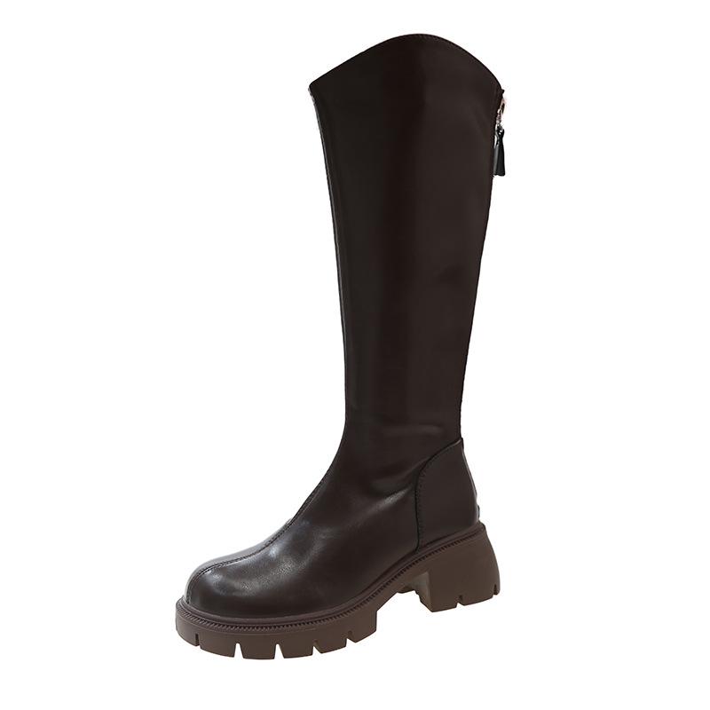 2024 V-Neck Women's Riding Boots: Knee-High with Thick Sole for Heightening & Slimming.