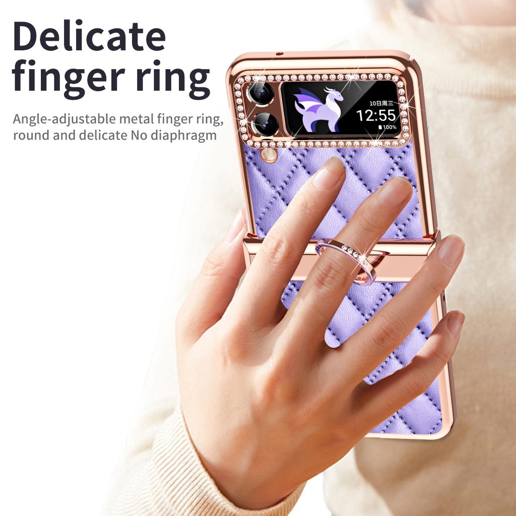 Glitter Leather Ring Holder Case For Samsung Galaxy Z Flip 4 Flip4 5G Folding Cover Hinge Camera Shockproof Bling Cover Fundas