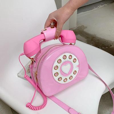 Borsa a tracolla creativa da donna Borsa a tracolla a forma di telefono Borse per telefono e piccola borsetta in pelle PU retrò di design per ragazza dolce