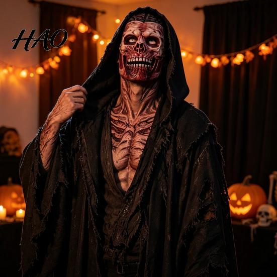 Horror Haunted House Prop Scary Zombie Head Masque, Adults Latex Full Hood Theme Carnival Masquerade Masque Realistic Creepy Skeleton Halloween