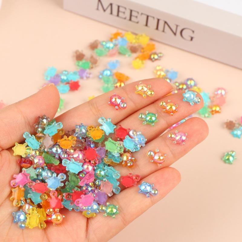 100Pcs Mini Resin Turtle Charms Rainbow Laser Tortoise Ornament Small Figurine For Diy Jewelry Making Keyring Handmade Crafts