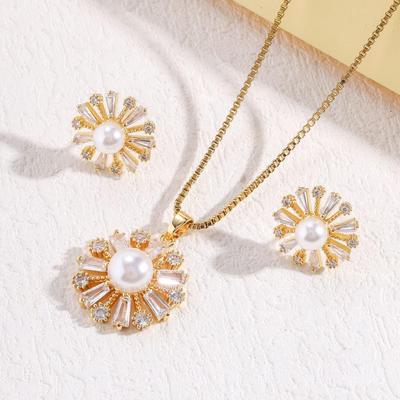Nowy inkrustowany kwiat wisiorek złoty błyszczący słonecznik naszyjnik damski modny uniwersalny zestaw kolczyków
