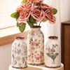 Vintage Keramik Blumenvase Retro Chinoiserie Blumenmuster Vase Rustikal Boho Bauernhaus Dekorationsvase für Zuhause Bücherregal Tischmittelstück