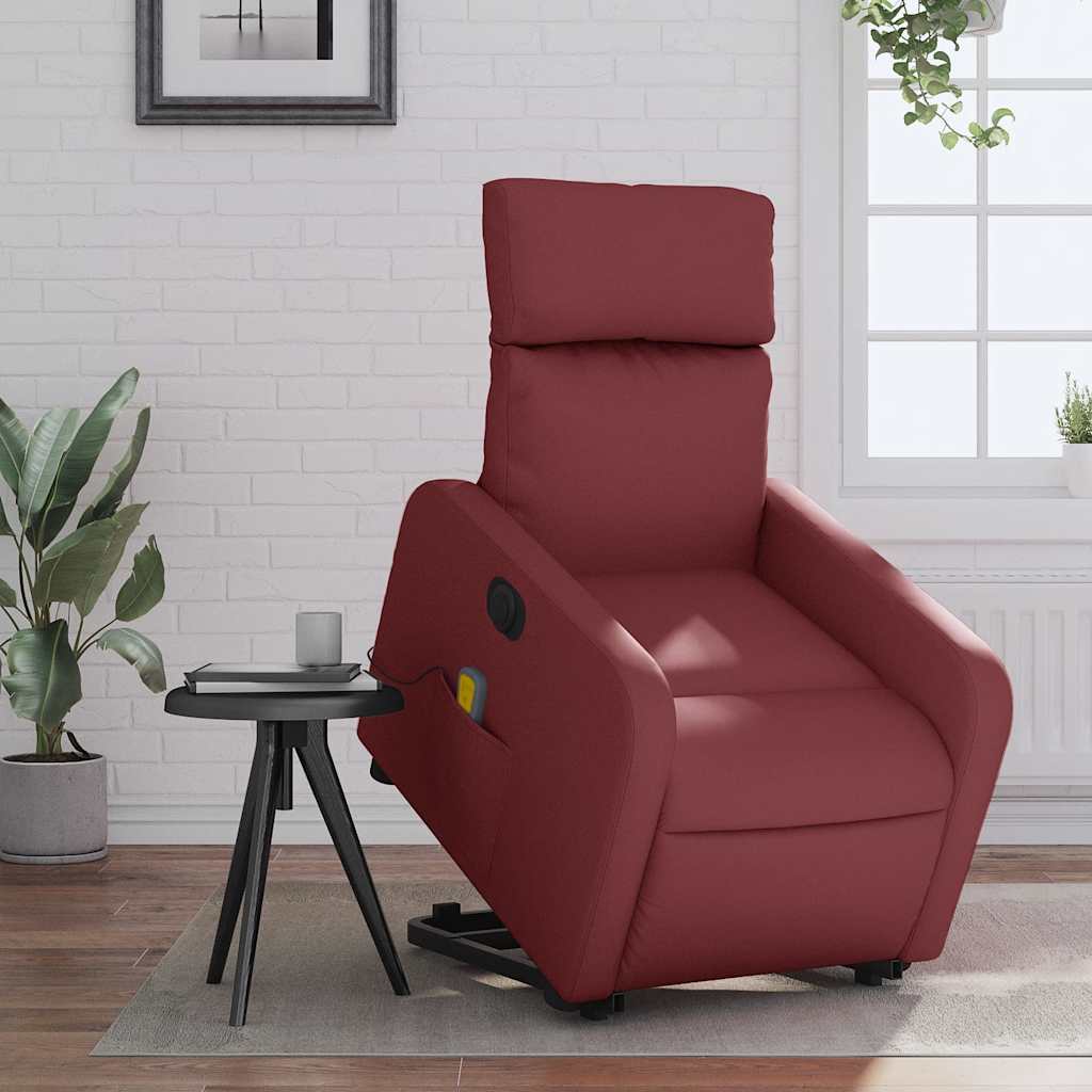 Vidaxl Reclining and Tilting Armchair with Massage, Electric, Burgundy