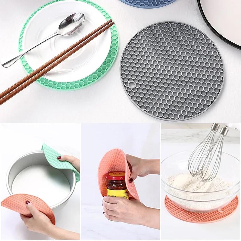 17.5cm Simple Cans Honeycomb Pad Coffee Cup Coaster Round Silicone Table Mat Extra Thick Placemat Creative Kitchen Pot Holder