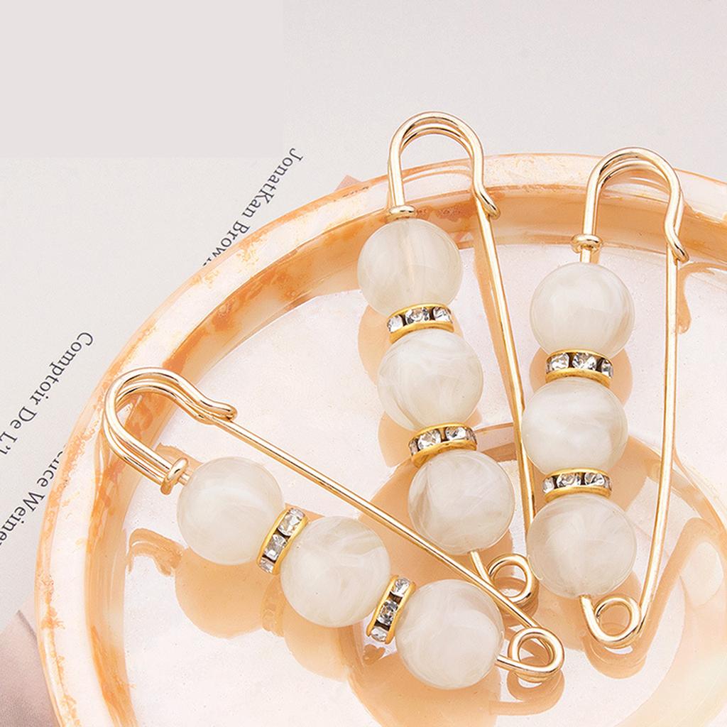 3PCS Pearl Brooch Safety Pins Waist Buckle Decorative Adjustable Brooches Suitable for Daily Wear Dance Party