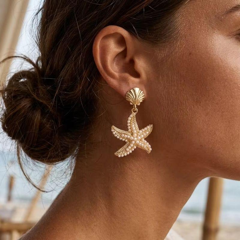 Böhmische Muschel Seestern Hängeohrringe für Damen Modische Spiralmuschel Ohrhänger Strandparty Schmuck Geschenk