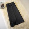 Women's Fall/Winter Mid-Length Korean-Style Wool Fitted Skirt—Versatile High-Waisted Design with Slit