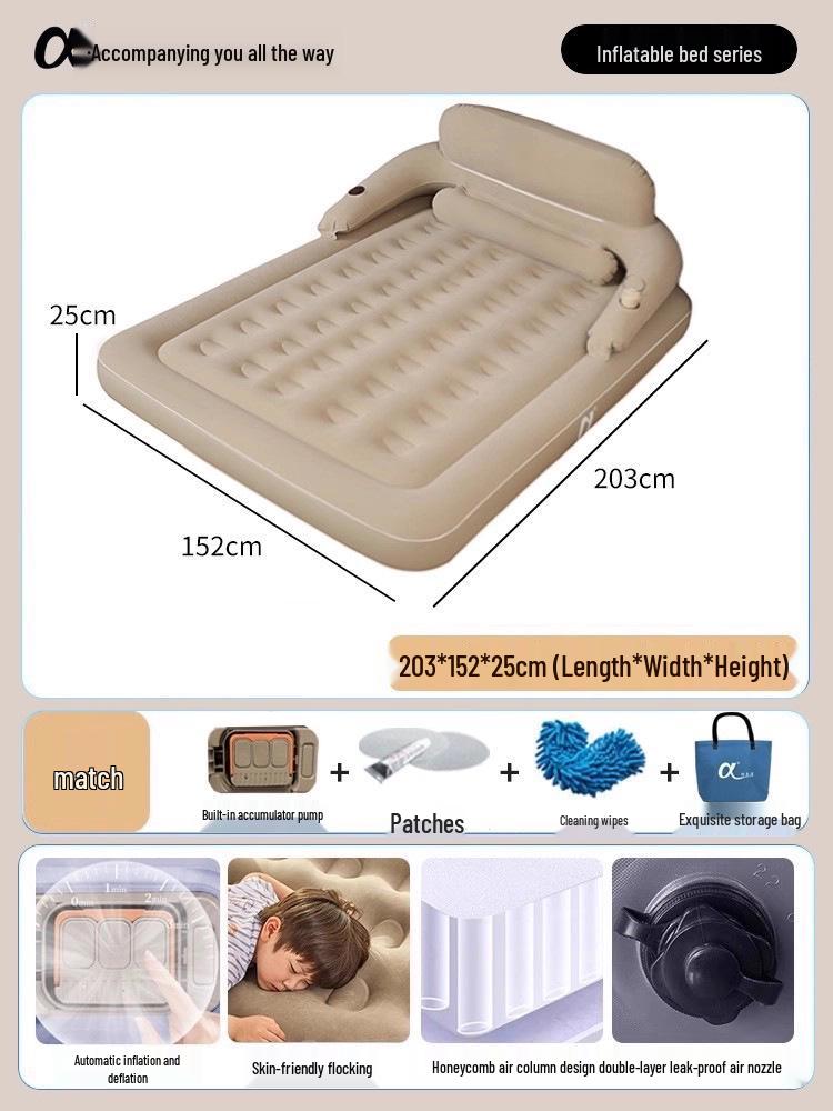 Outdoor Raised Double Air Mattress - Thickened Inflatable Bed, Foldable and Simple Design