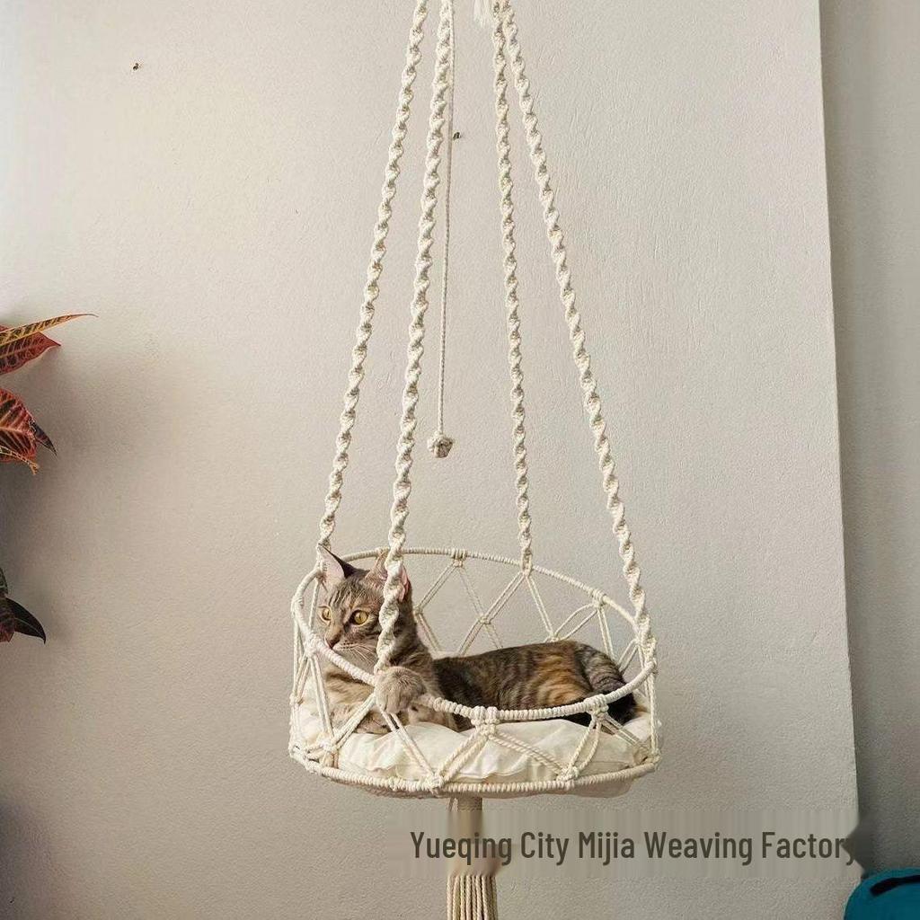 Bohemian Handmade Woven Kitten Hammock: Indoor Hanging Cat Bed and Nest Decoration