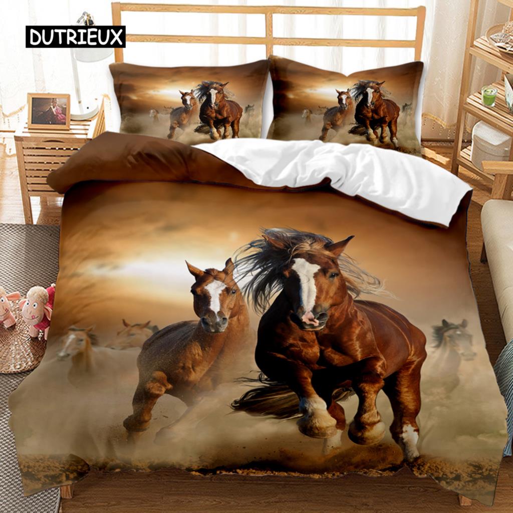 

Пододеяльник с изображением лошади и 3D-принтом коня, комплект постельного белья с изображением дикой природы, полиэстеровое одеяло с изображением животных, двуспальное одеяло размера «king-size» EU single(135x200cm)