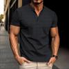 Camisa polo lisa de verano para hombre, manga corta, cuello en V, botones, camiseta casual de corte holgado