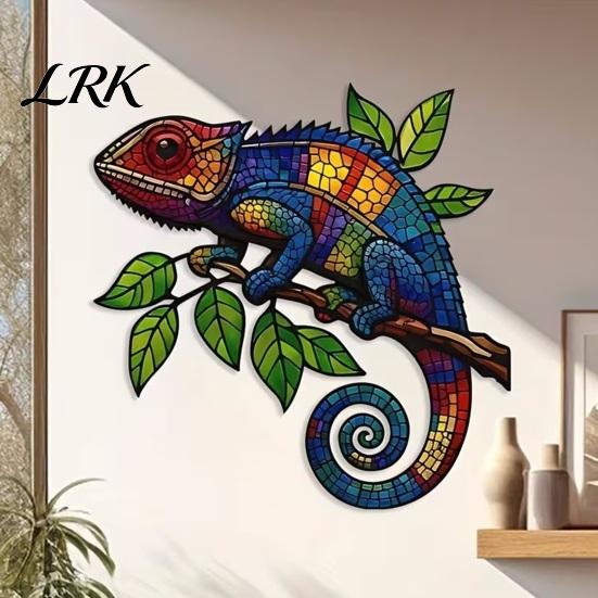 Dekorative Eisen-Wandskulptur Metall-Eidechsen-Dekoration, Chamäleon-Kunst-Hängeskulptur, Mehrfarbige Mosaik-Hofzaun-Dekoration Bemalt